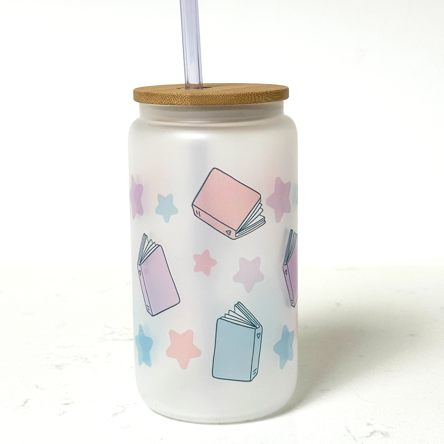 Books and Stars - 16 oz Glass Cup